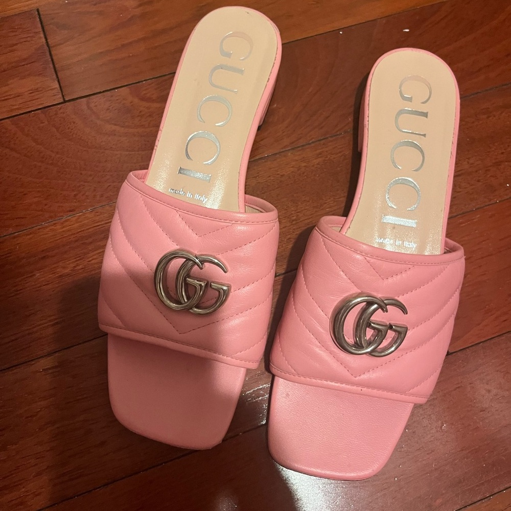 Gucci Pink Quilted GG Leather Slide Mules